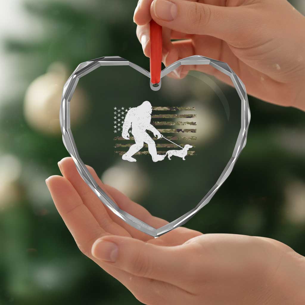 Bigfoot Walking Dachshund Heart Crystal Glass Ornament Sasquatch Camo American Flag USA Military Patriotic TS10 Print Your Wear