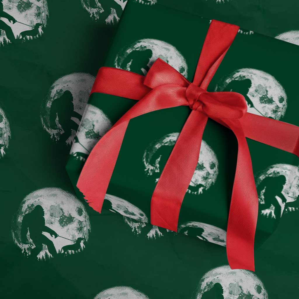 Bigfoot Walking Dachshund Wrapping Paper Roll Funny Doxie Wiener Sasquatch Night Stroll Full Moon TS10 Green Print Your Wear