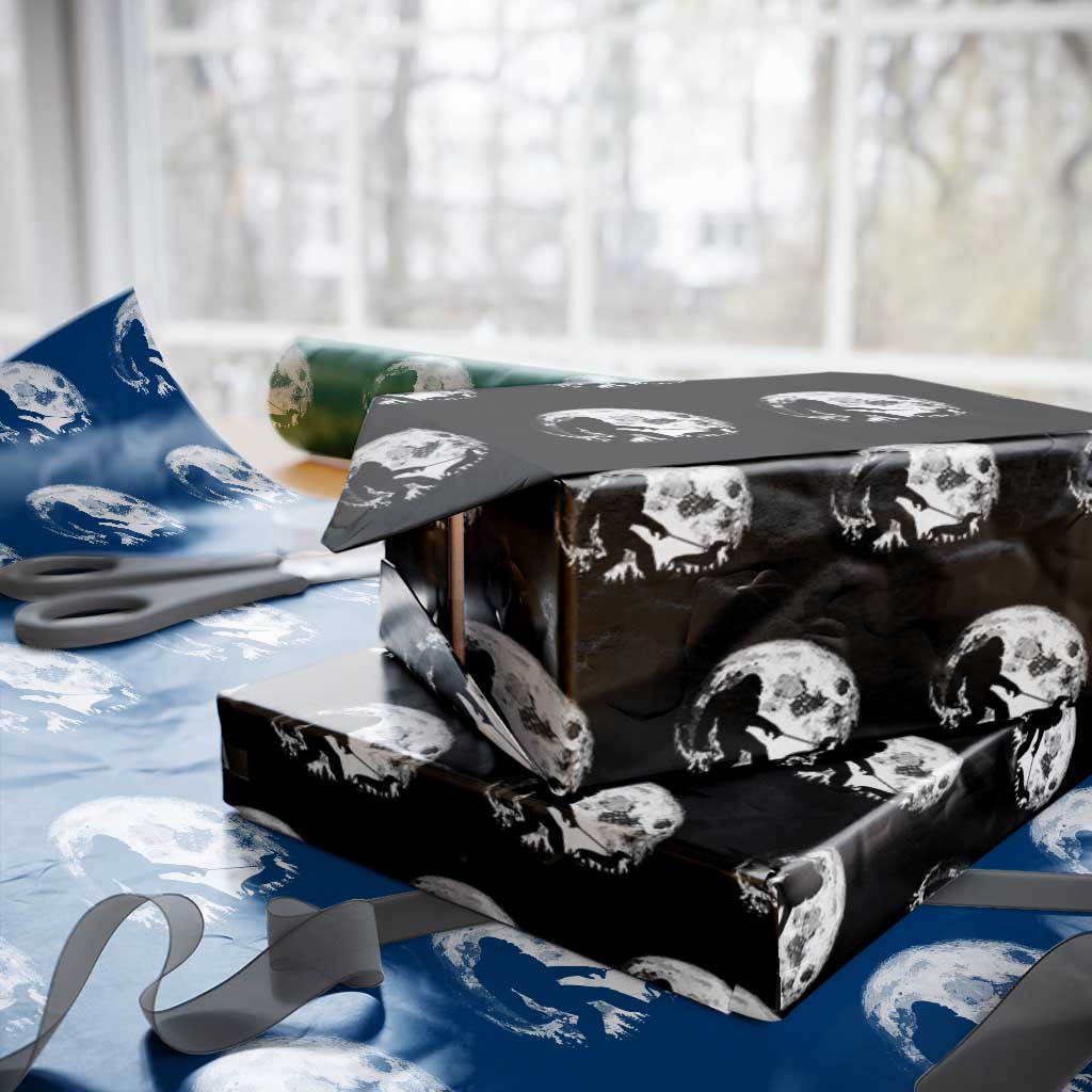 Bigfoot Walking Dachshund Wrapping Paper Roll Funny Doxie Wiener Sasquatch Night Stroll Full Moon TS10 Black Print Your Wear