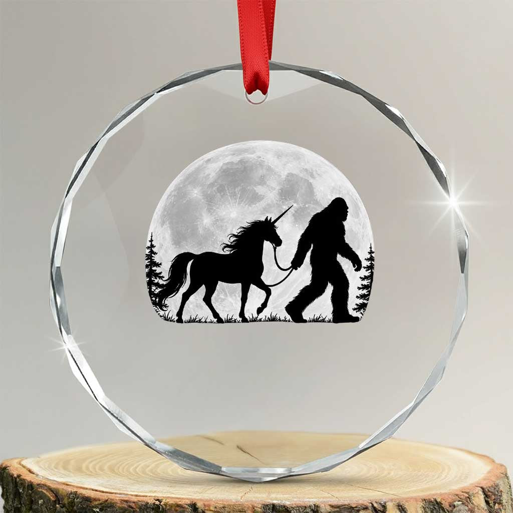 Bigfoot Walking Unicorn Crystal Glass Ornament Full Moon Sasquatch Fantasy Forest Silhouette TS10 Transparent Glass 3'' Circle Print Your Wear