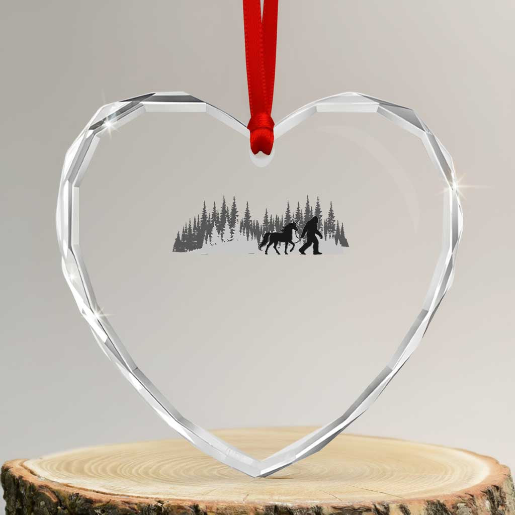 Bigfoot Walking Unicorn Heart Crystal Glass Ornament Vintage Sasquatch Fantasy Forest Silhouette TS10 Transparent Glass 3'' Heart Print Your Wear