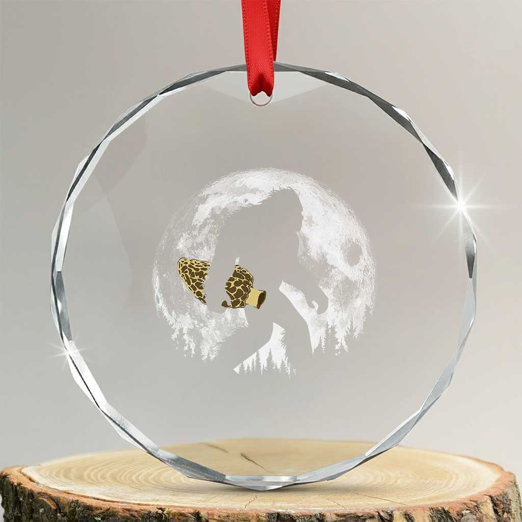 Bigfoot with Morel Mushroom Crystal Glass Ornament Sasquatch Fungi Full Moon Silhouette Graphic TS10 Transparent Glass 3'' Circle Print Your Wear