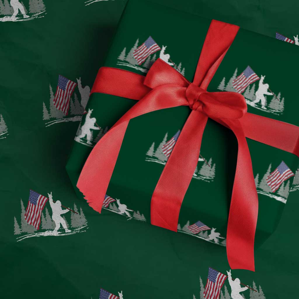 Bigfoot Wrapping Paper Roll Sasquatch American Flag Patriotic TS10 Green Print Your Wear