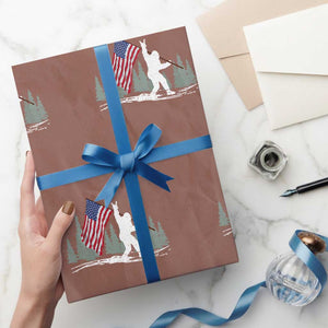 Bigfoot Wrapping Paper Roll Sasquatch American Flag Patriotic TS10 Mocha Print Your Wear