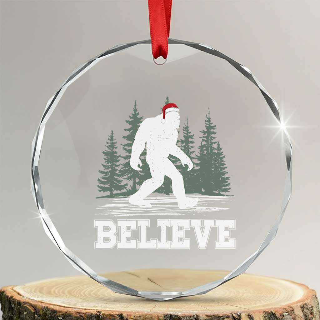 Bigfoot Xmas Crystal Glass Ornament Funny Sasquatch Believe Lovers Gifts TS10 Transparent Glass 3'' Circle Print Your Wear