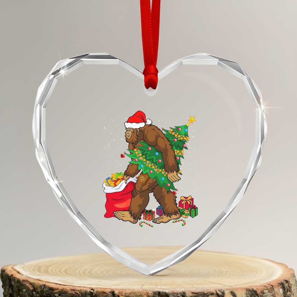 Bigfoot Xmas Heart Crystal Glass Ornament Believe Sasquatch Lovers Xmas Tree Lights TS10 Transparent Glass 3'' Heart Print Your Wear