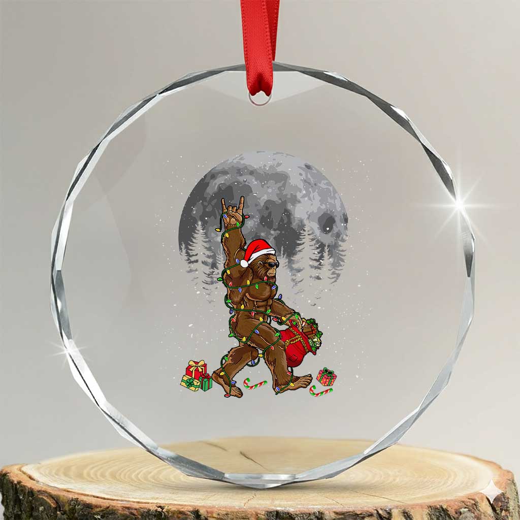 Bigfoot Xmas Tree Lights Crystal Glass Ornament Believe Bigfoot Santa Hat Sasquatch Loves Rock On TS10 Transparent Glass 3'' Circle Print Your Wear