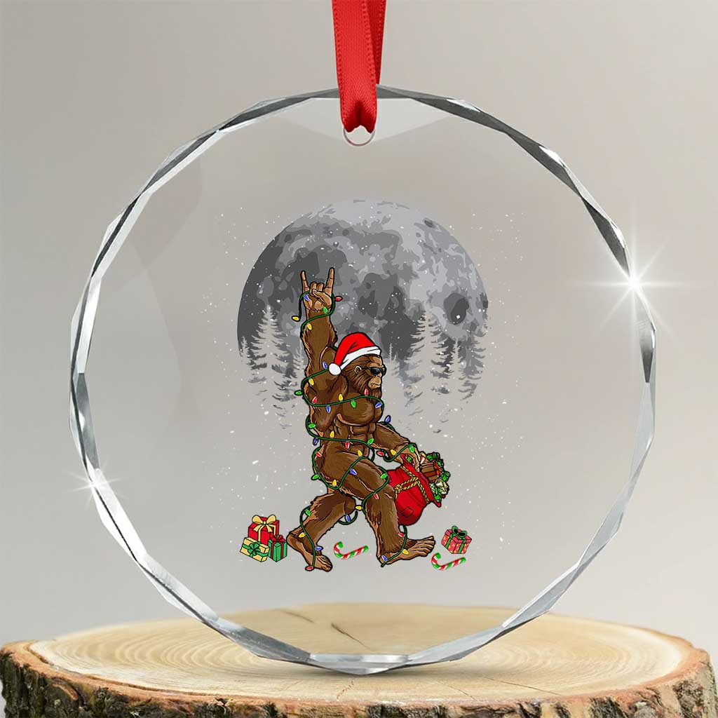 Bigfoot Xmas Tree Lights Crystal Glass Ornament Believe Bigfoot Santa Hat Sasquatch Loves Rock On TS10 Transparent Glass 3'' Circle Print Your Wear
