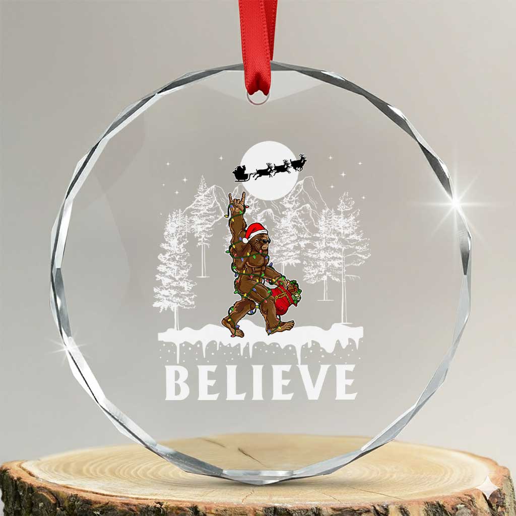 Bigfoot Xmas Tree Lights Crystal Glass Ornament Believe Rock On Sasquatch Santa Hat TS10 Transparent Glass 3'' Circle Print Your Wear