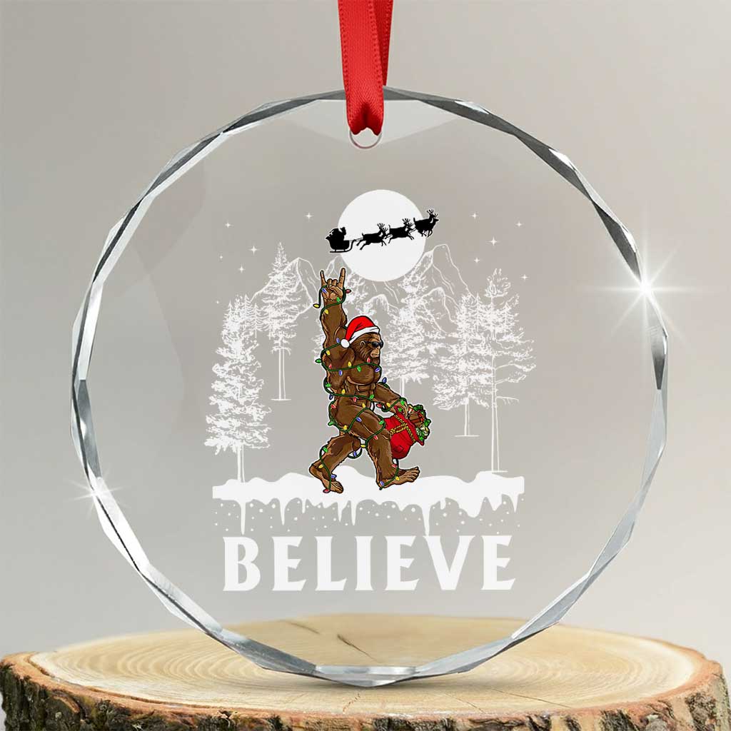 Bigfoot Xmas Tree Lights Crystal Glass Ornament Believe Rock On Sasquatch Santa Hat TS10 Transparent Glass 3'' Circle Print Your Wear