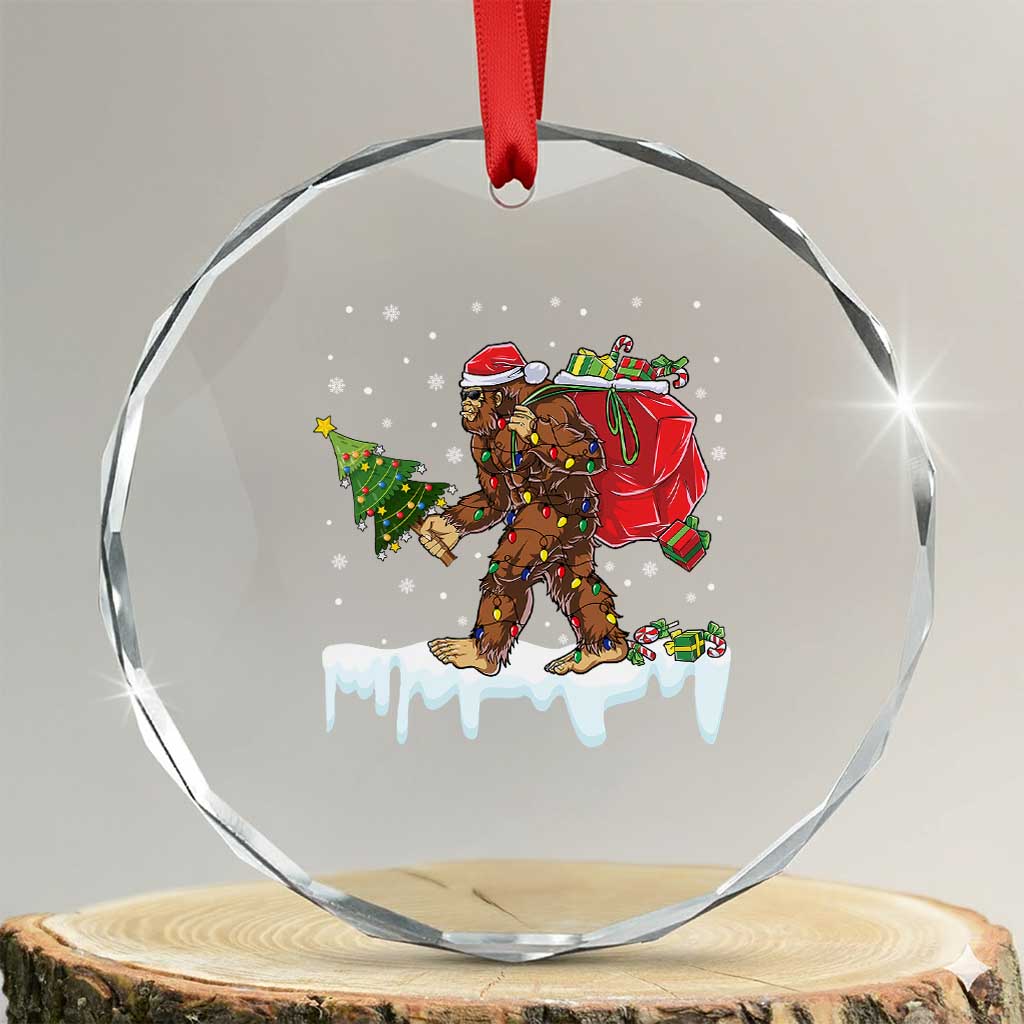 Bigfoot Xmas Tree Lights Crystal Glass Ornament Believe Xmas Sasquatch Lovers Funny TS10 Transparent Glass 3'' Circle Print Your Wear
