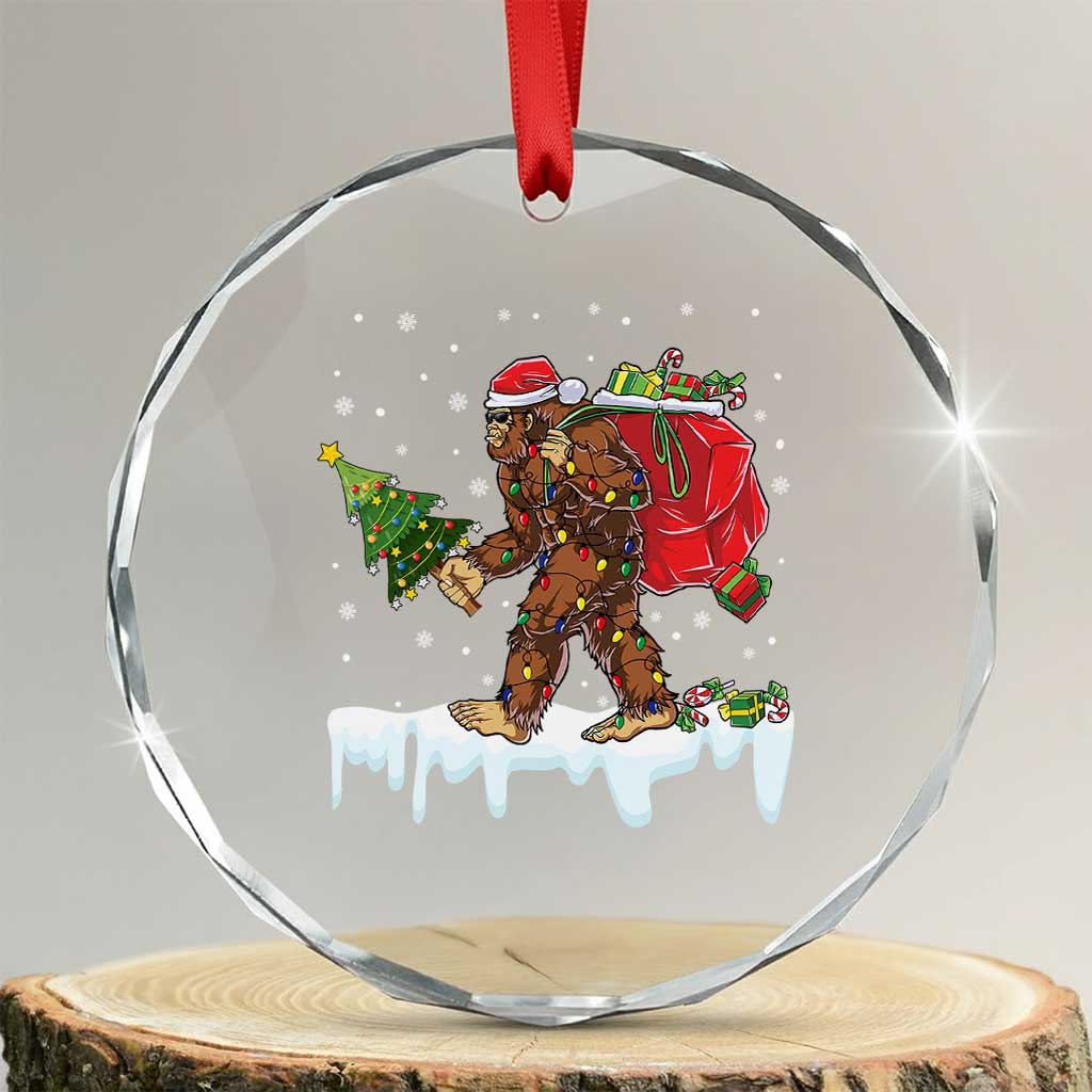 Bigfoot Xmas Tree Lights Crystal Glass Ornament Believe Xmas Sasquatch Lovers Funny TS10 Transparent Glass 3'' Circle Print Your Wear