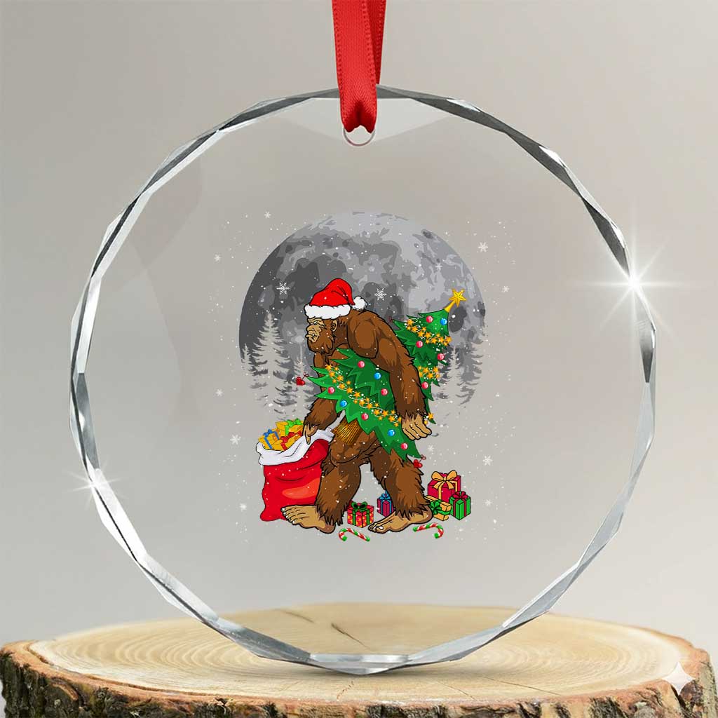 Bigfoot Xmas Tree Lights Crystal Glass Ornament Believe Xmas Sasquatch Lovers Ugly Gift TS10 Transparent Glass 3'' Circle Print Your Wear