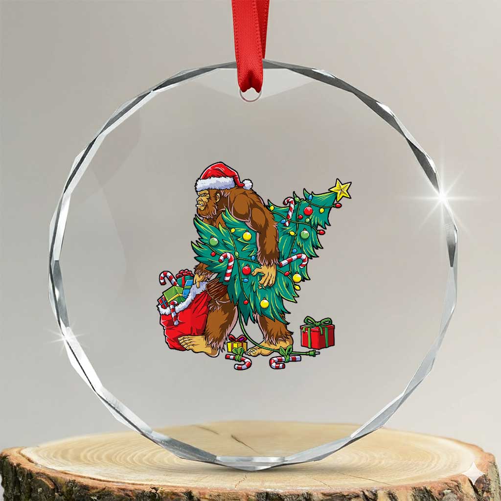 Bigfoot Xmas Tree Lights Crystal Glass Ornament Sasquatch Lovers TS02 Transparent Glass 3'' Circle Print Your Wear