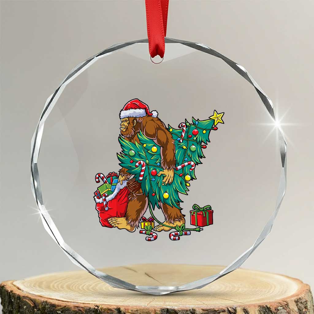 Bigfoot Xmas Tree Lights Crystal Glass Ornament Sasquatch Lovers TS02 Transparent Glass 3'' Circle Print Your Wear