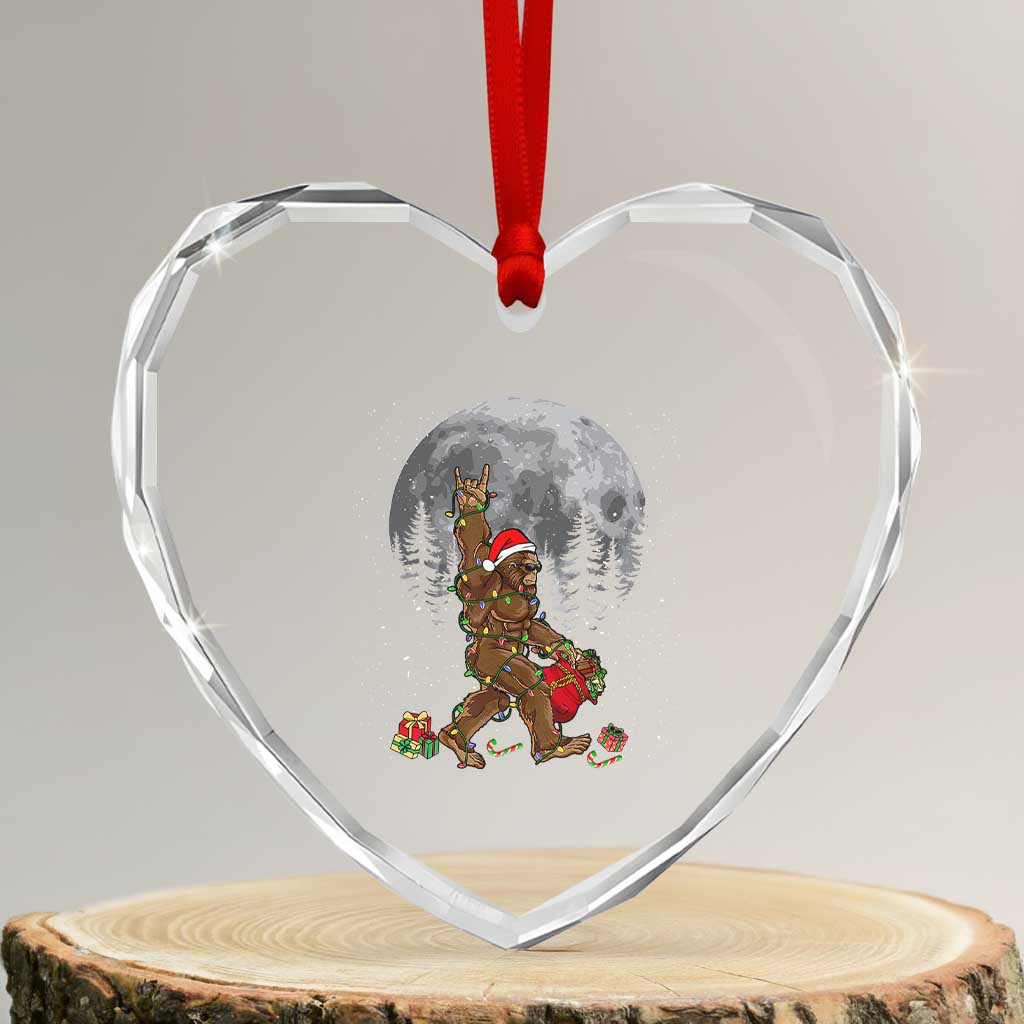 Bigfoot Xmas Tree Lights Heart Crystal Glass Ornament Believe Bigfoot Santa Hat Sasquatch Loves Rock On TS10 Transparent Glass 3'' Heart Print Your Wear