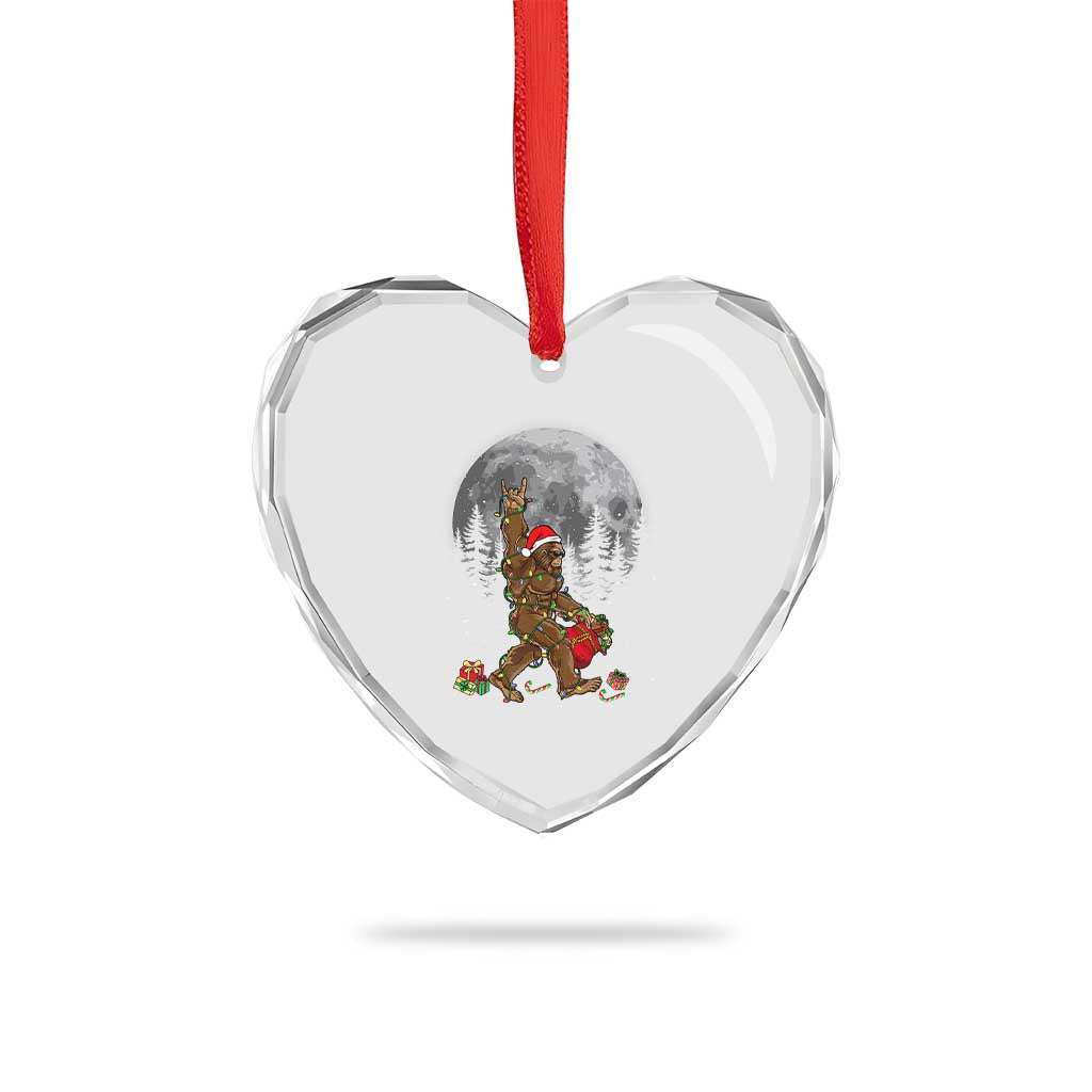 Bigfoot Xmas Tree Lights Heart Crystal Glass Ornament Believe Bigfoot Santa Hat Sasquatch Loves Rock On TS10 Print Your Wear