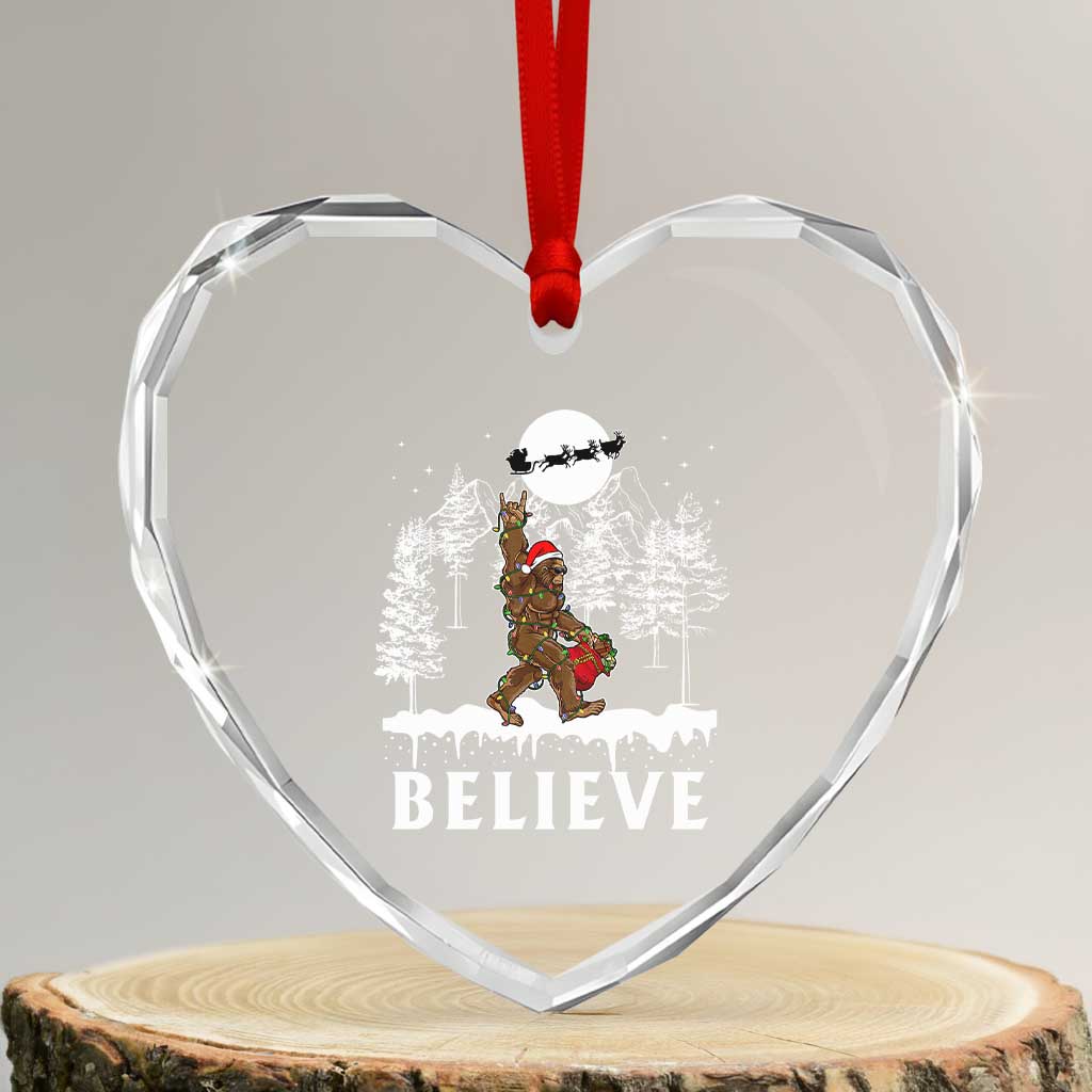 Bigfoot Xmas Tree Lights Heart Crystal Glass Ornament Believe Rock On Sasquatch Santa Hat TS10 Transparent Glass 3'' Heart Print Your Wear