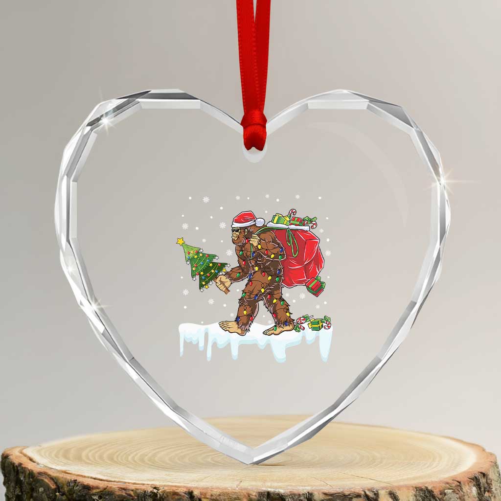Bigfoot Xmas Tree Lights Heart Crystal Glass Ornament Believe Xmas Sasquatch Lovers Funny TS10 Transparent Glass 3'' Heart Print Your Wear