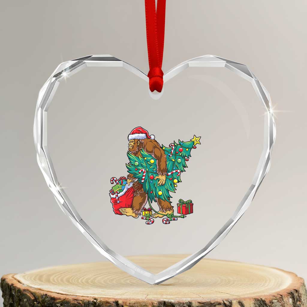 Bigfoot Xmas Tree Lights Heart Crystal Glass Ornament Sasquatch Lovers TS02 Transparent Glass 3'' Heart Print Your Wear