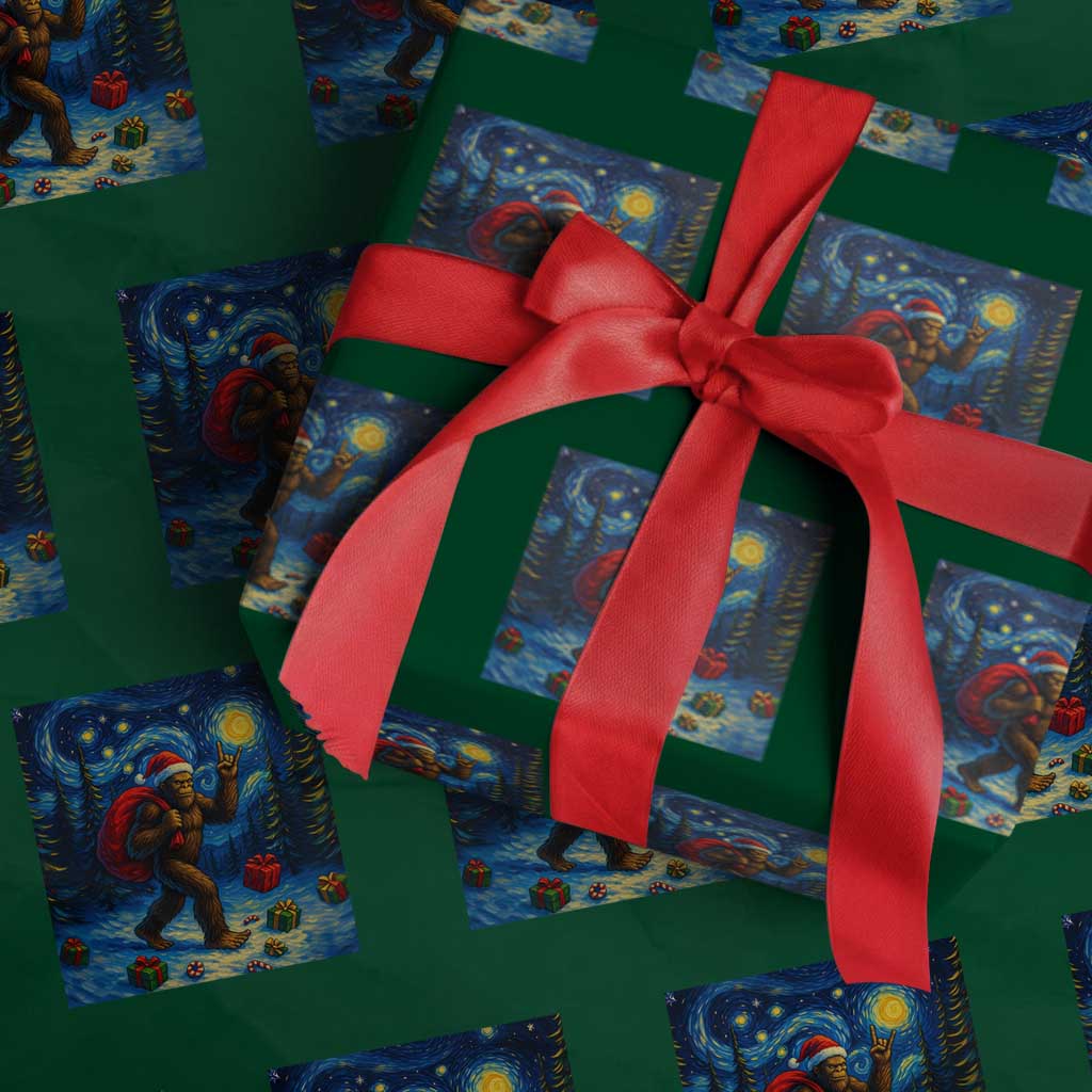 Bigfoot Xmas Wrapping Paper Roll Starry Night Van Gogh TS14 Green Print Your Wear