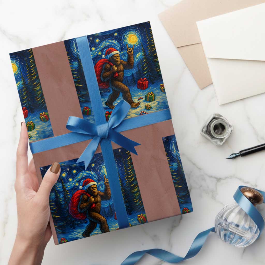 Bigfoot Xmas Wrapping Paper Roll Starry Night Van Gogh TS14 Mocha Print Your Wear