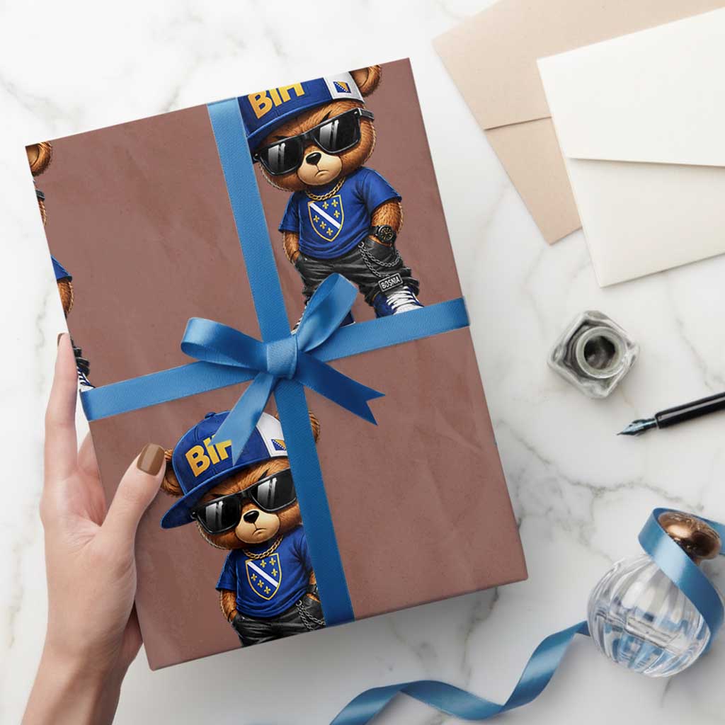 BIH Bosnia Teddy Bear Graphic Wrapping Paper Roll Golden Lily Heritage Urban Streetwear Style