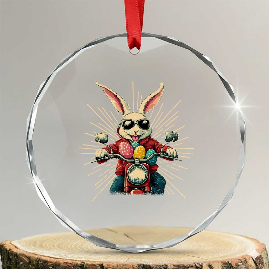 Biker Bunny Crystal Glass Ornament Retro Easter Day Rabbit Ride Motorcycles Motorbike TS10 Transparent Glass 3'' Circle Print Your Wear