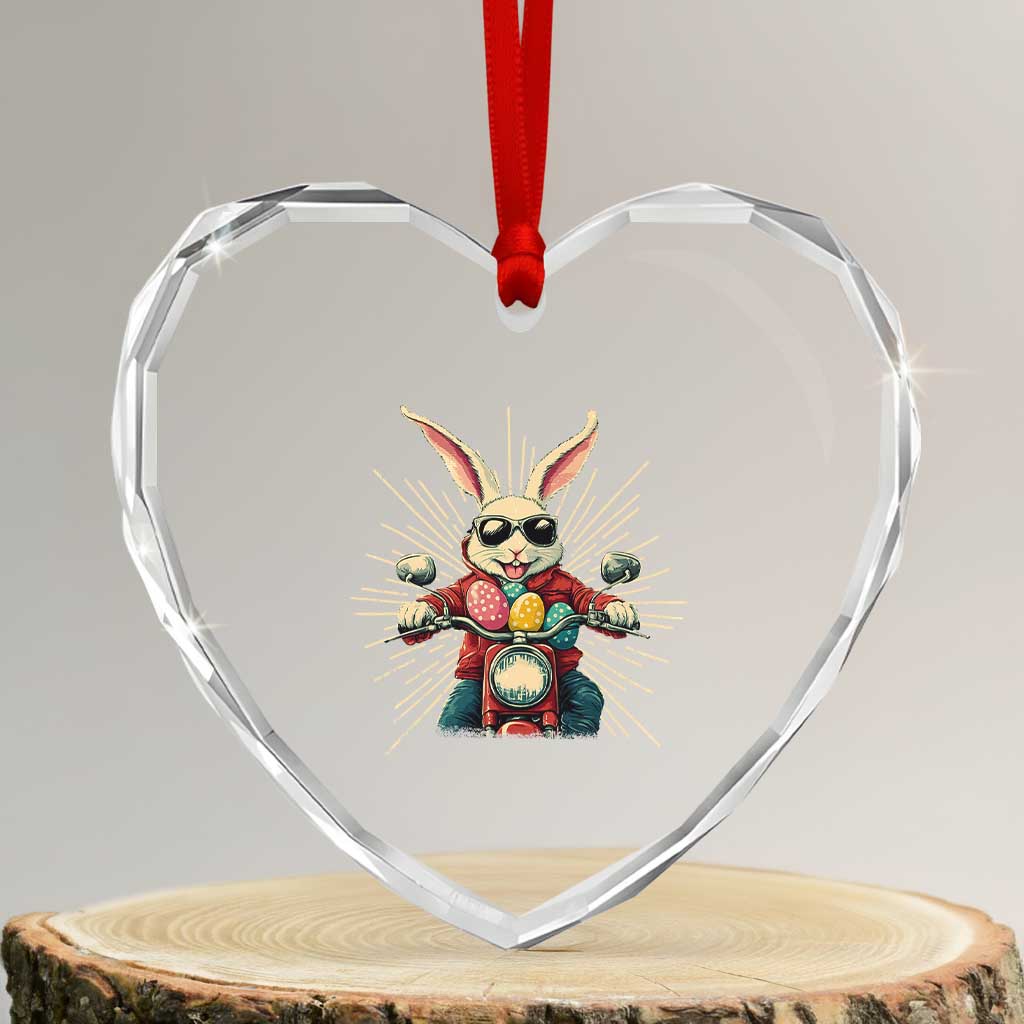 Biker Bunny Heart Crystal Glass Ornament Retro Easter Day Rabbit Ride Motorcycles Motorbike TS10 Transparent Glass 3'' Heart Print Your Wear