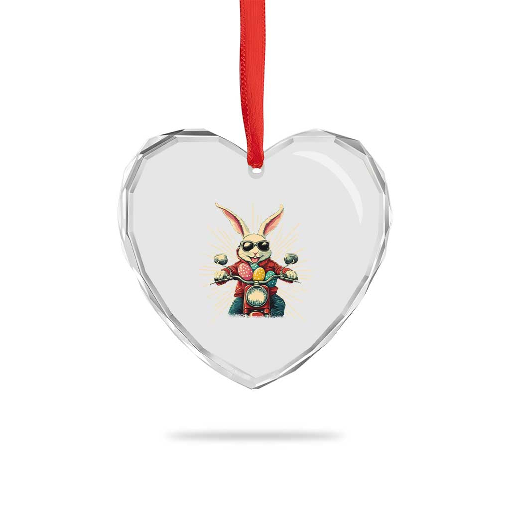 Biker Bunny Heart Crystal Glass Ornament Retro Easter Day Rabbit Ride Motorcycles Motorbike TS10 Print Your Wear
