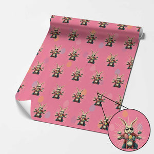 Biker Bunny Wrapping Paper Roll Retro Easter Day Rabbit Ride Motorcycles Motorbike TS10 Pink Print Your Wear
