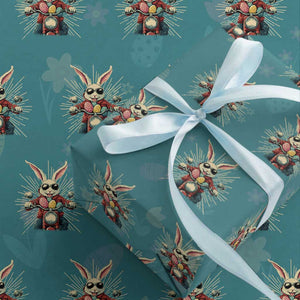 Biker Bunny Wrapping Paper Roll Retro Easter Day Rabbit Ride Motorcycles Motorbike TS10 Teal Print Your Wear