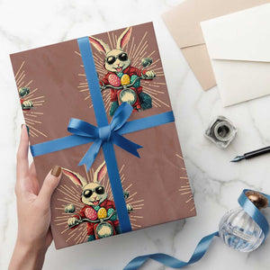 Biker Bunny Wrapping Paper Roll Retro Easter Day Rabbit Ride Motorcycles Motorbike TS10 Mocha Print Your Wear