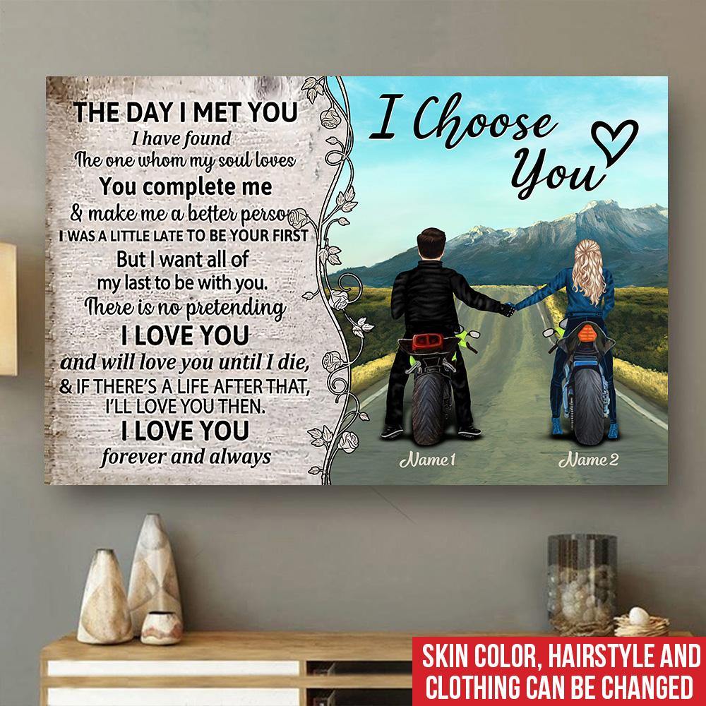Personalized Family Gift Biker Poster Couple The Day I Met You CTM Canvas Custom - Printyourwear