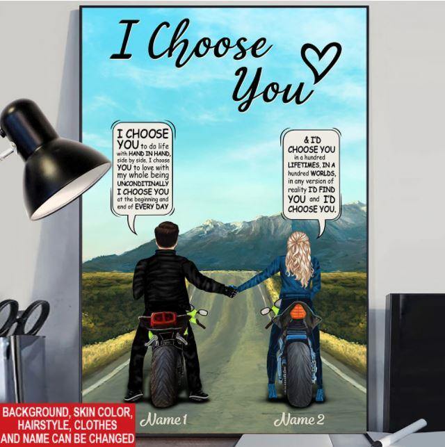 Personalized Family Gift Biker Poster I Choose You To Do Life With CTM Canvas Custom - Printyourwear