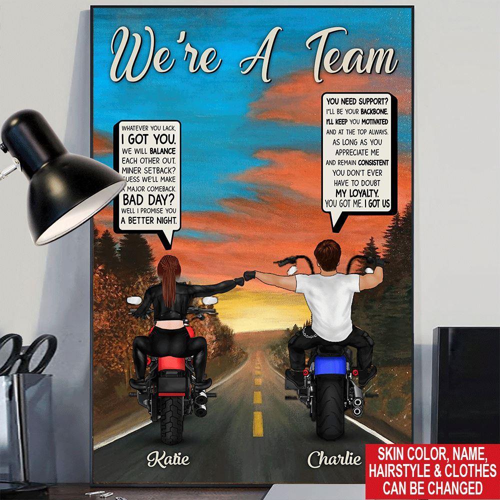 Personalized Family Gift Biker Poster Were A Team CTM Canvas Custom - Printyourwear