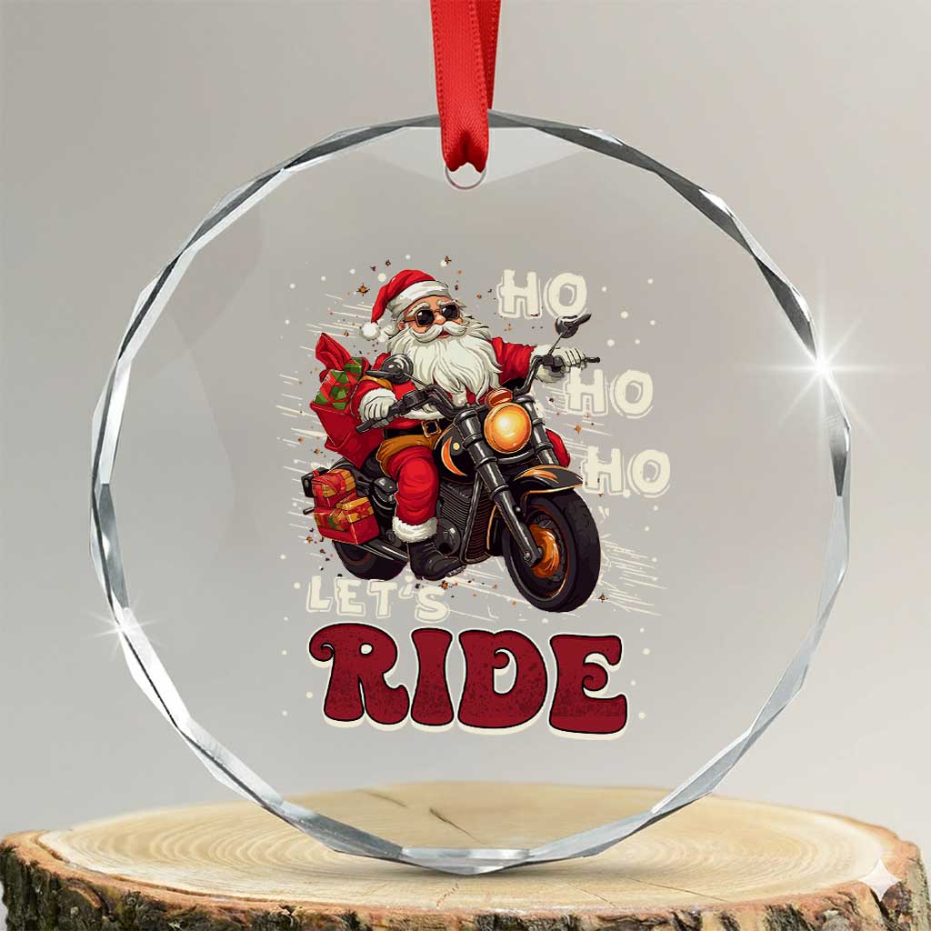 Biker Santa Claus Crystal Glass Ornament Ho Ho Ho Let's Ride Xmas TS02 Transparent Glass 3'' Circle Print Your Wear