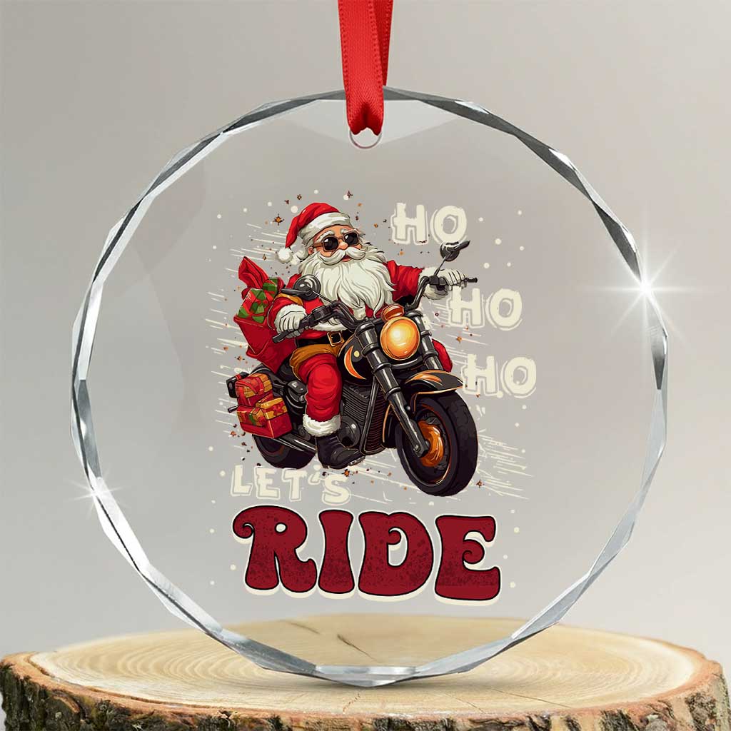Biker Santa Claus Crystal Glass Ornament Ho Ho Ho Let's Ride Xmas TS02 Transparent Glass 3'' Circle Print Your Wear
