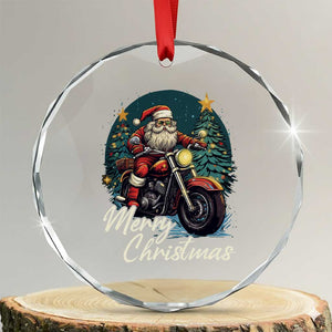 Biker Santa Claus Crystal Glass Ornament Merry Xmas Riding Motorcycle TS02 Transparent Glass 3'' Circle Print Your Wear