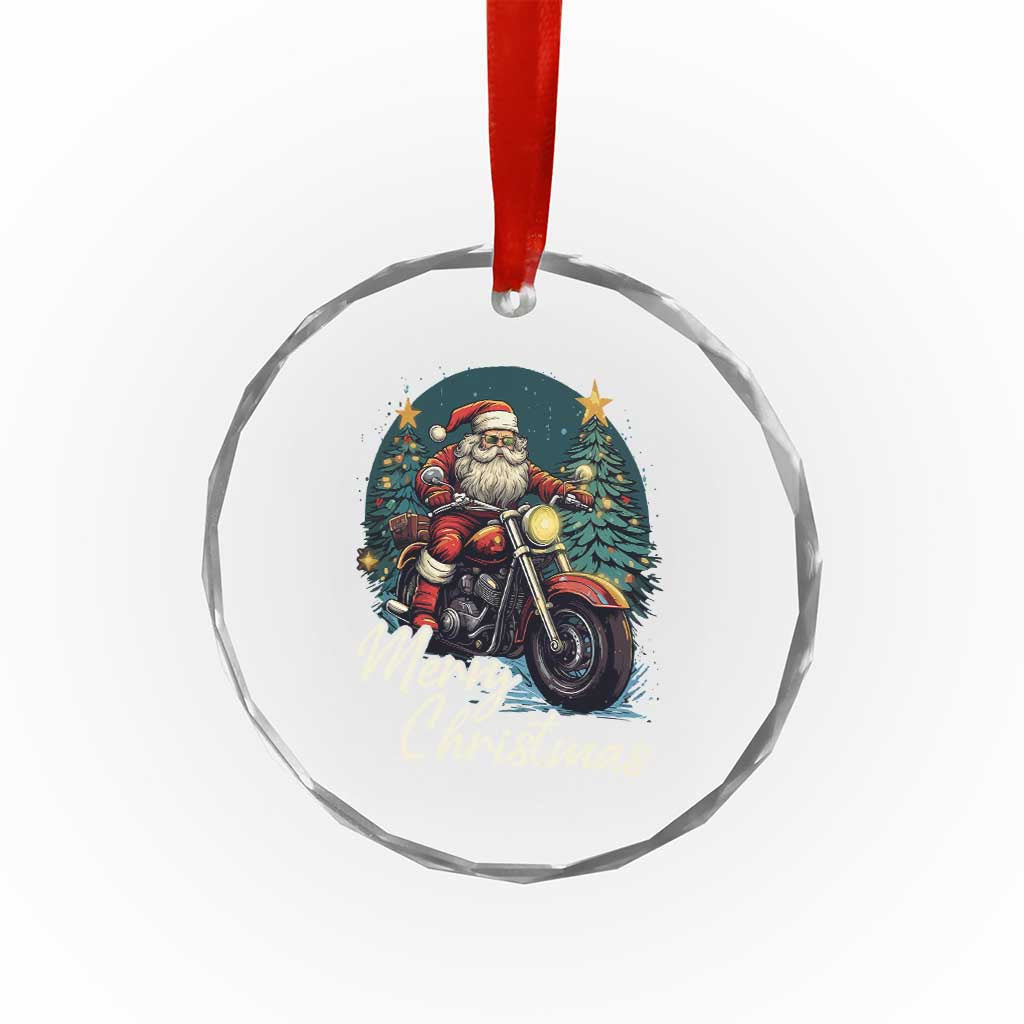 Biker Santa Claus Crystal Glass Ornament Merry Xmas Riding Motorcycle TS02 Print Your Wear