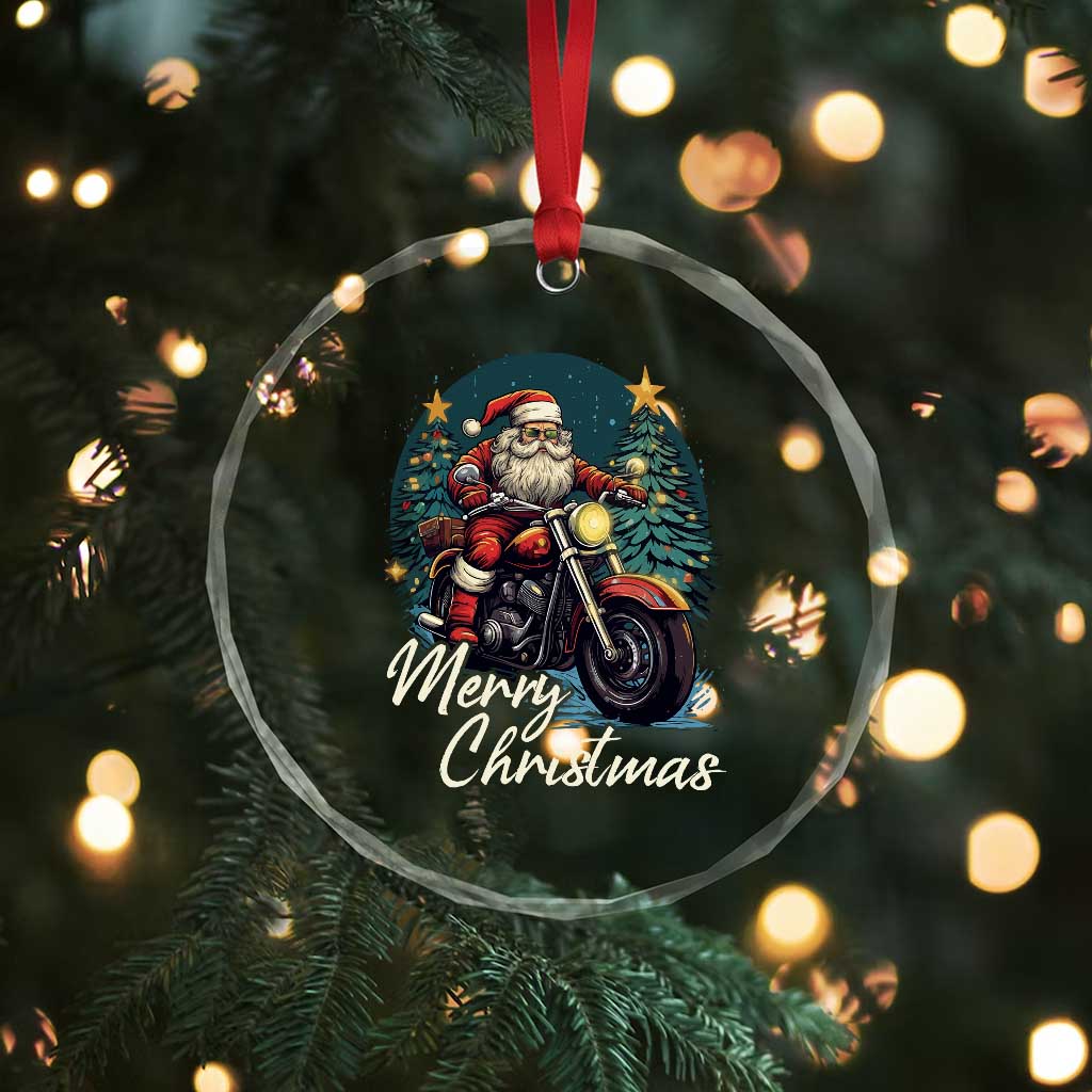 Biker Santa Claus Crystal Glass Ornament Merry Xmas Riding Motorcycle TS02 Print Your Wear