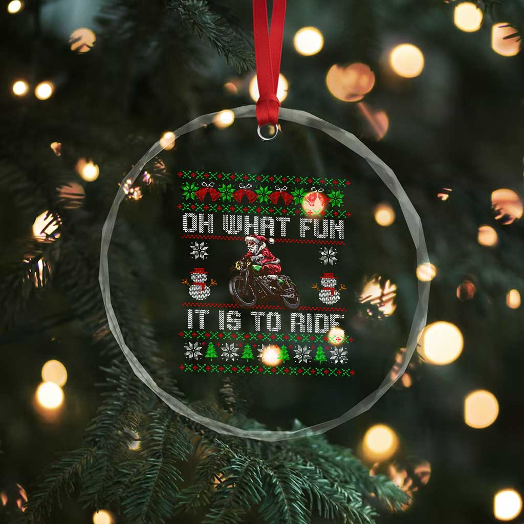 Biker Santa Claus Crystal Glass Ornament Oh What Fun It Is To Ride Motorcycle Christmas Ugly Sweater TS02 Print Your Wear
