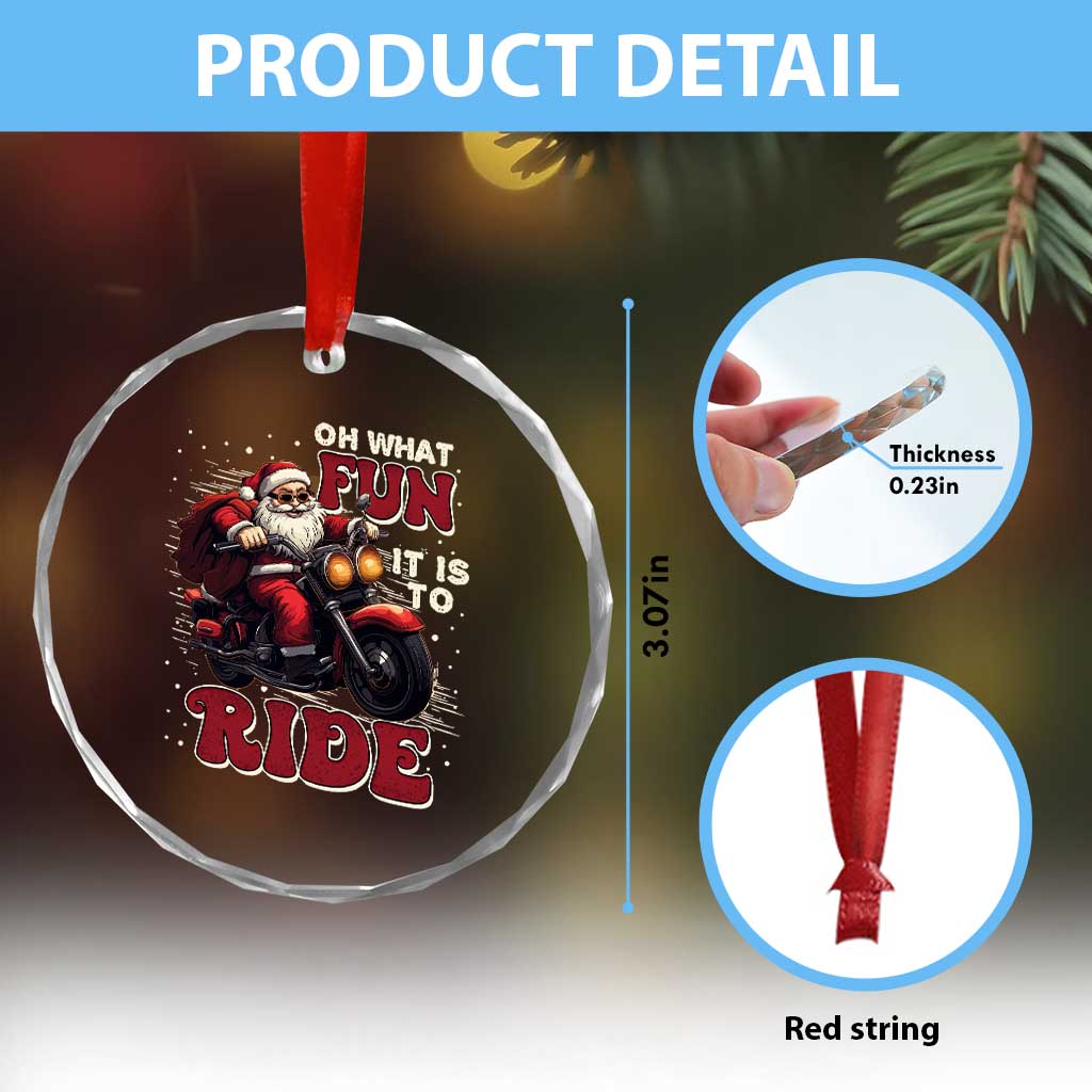 Biker Santa Claus Crystal Glass Ornament Oh What Fun It Is To Ride Motorcycle Xmas TS02 Print Your Wear