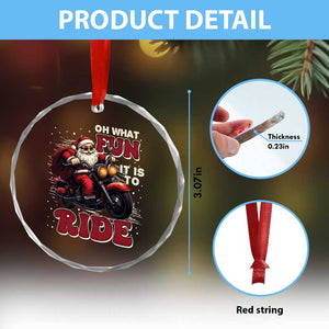 Biker Santa Claus Crystal Glass Ornament Oh What Fun It Is To Ride Motorcycle Xmas TS02 Print Your Wear