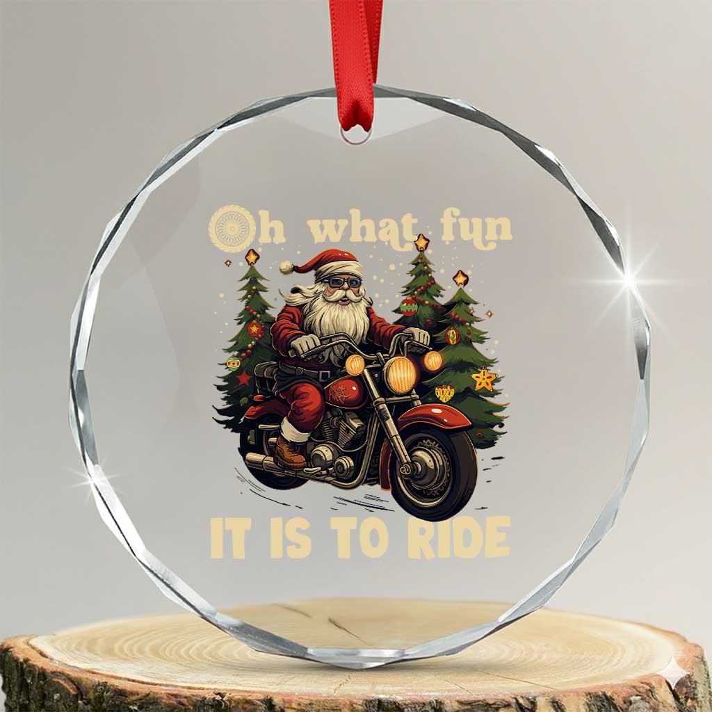 Biker Santa Claus Crystal Glass Ornament Oh What Fun It Is To Ride Motorcycle Xmas Tree TS02 Transparent Glass 3'' Circle Print Your Wear