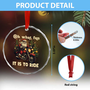 Biker Santa Claus Crystal Glass Ornament Oh What Fun It Is To Ride Motorcycle Xmas Tree TS02 Print Your Wear