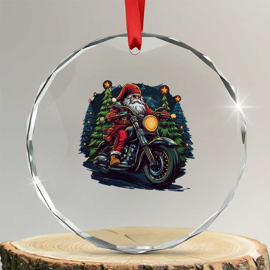 Biker Santa Claus Crystal Glass Ornament Riding Motorcycle Christmas TS02 Transparent Glass 3'' Circle Print Your Wear