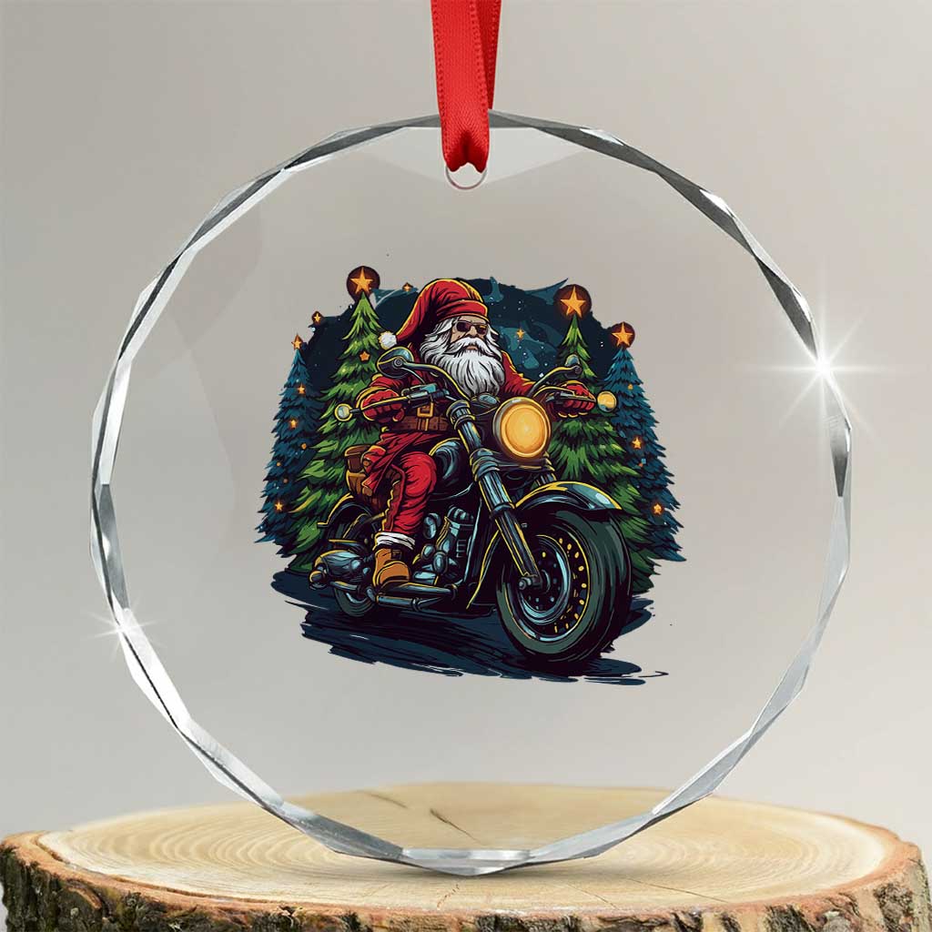 Biker Santa Claus Crystal Glass Ornament Riding Motorcycle Christmas TS02 Transparent Glass 3'' Circle Print Your Wear