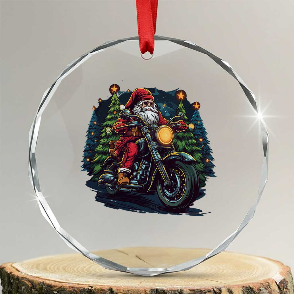 Biker Santa Claus Crystal Glass Ornament Riding Motorcycle Christmas - Print Your Wear