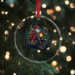 Biker Santa Claus Crystal Glass Ornament Riding Motorcycle Christmas - Print Your Wear